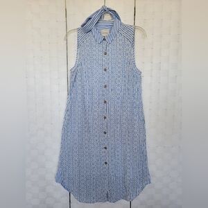 Court & Rowe Blue Striped Eyelet  Sleeveless Dress with Button Front 14